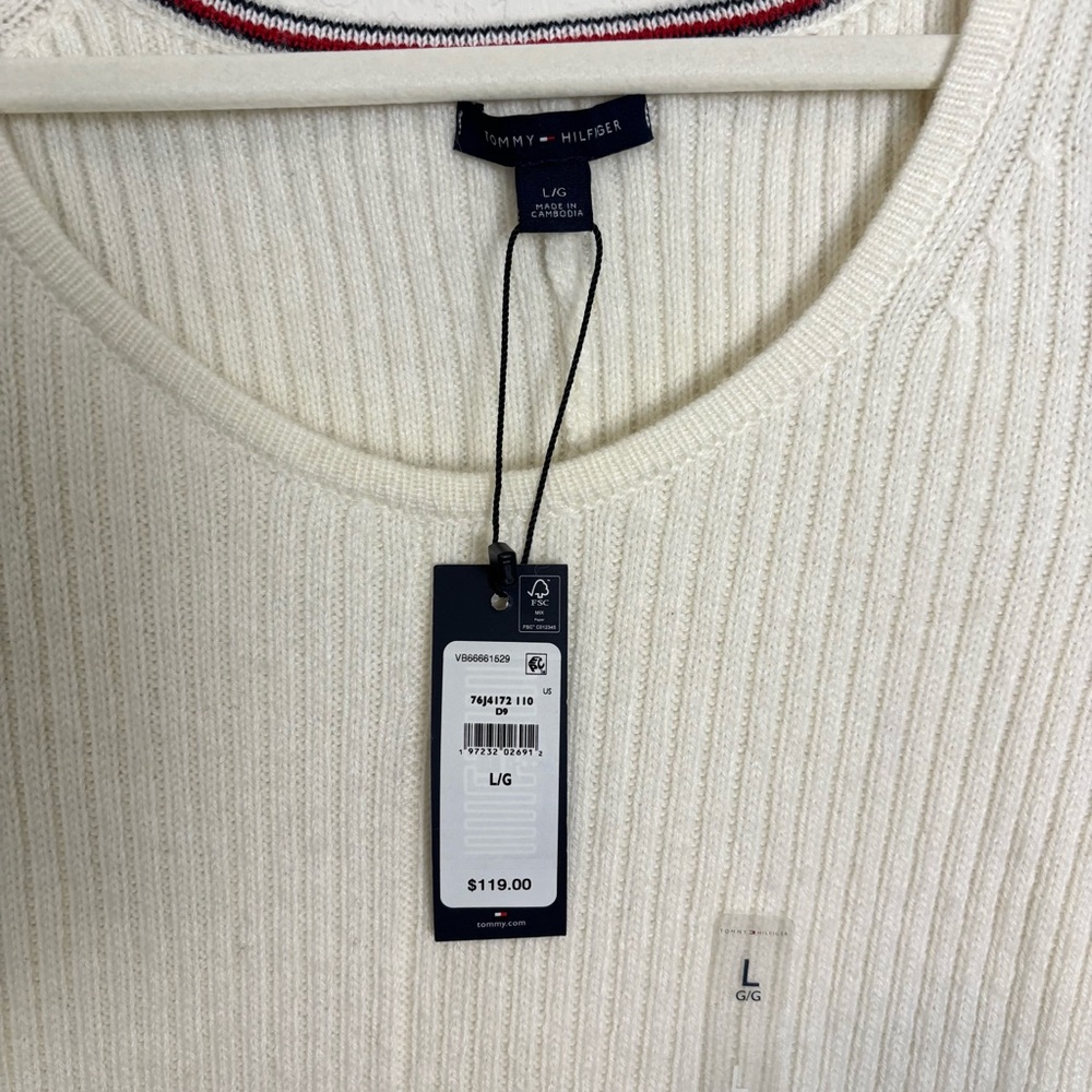 NWT Tommy Hilfiger Ivory Ribbed Knit Sweater Dress Women’s Large Classic Work - Picture 2 of 9